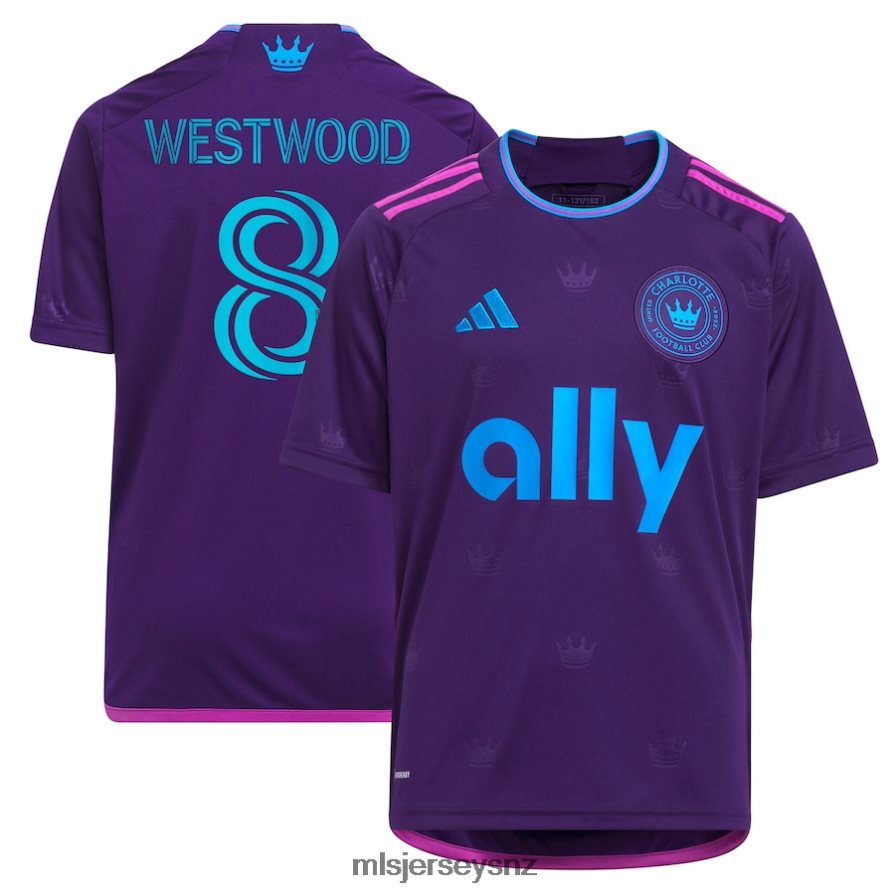MLS Jerseys JerseyKids Charlotte FC Ashley Westwood Adidas Purple 2023 Crown Jewel Kit Replica Jersey VRX6RJ985