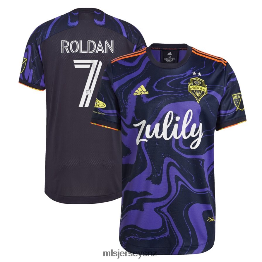 MLS Jerseys JerseyMen Seattle Sounders FC Cristian Roldan Adidas Purple 2021 The Jimi Hendrix Kit Authentic Player Jersey VRX6RJ209