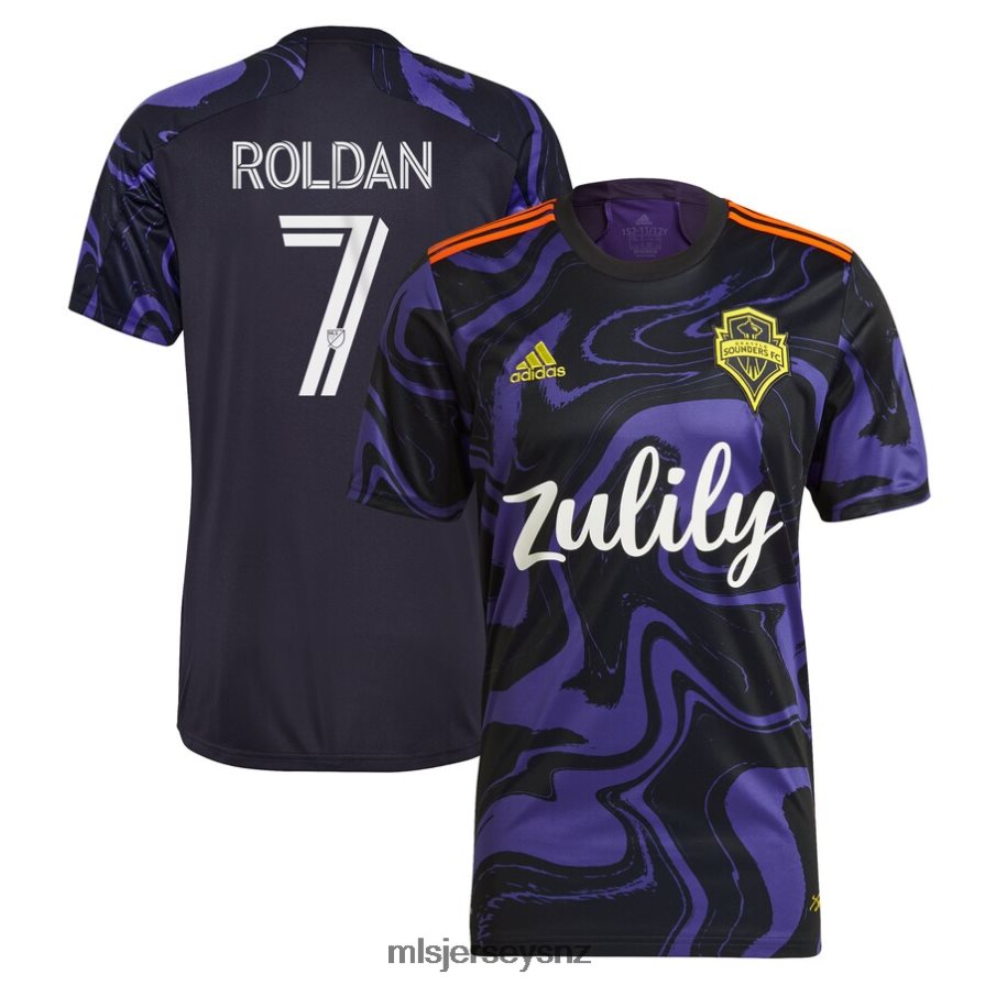 MLS Jerseys JerseyMen Seattle Sounders FC Cristian Roldan Adidas Purple 2021 The Jimi Hendrix Kit Replica Player Jersey VRX6RJ596